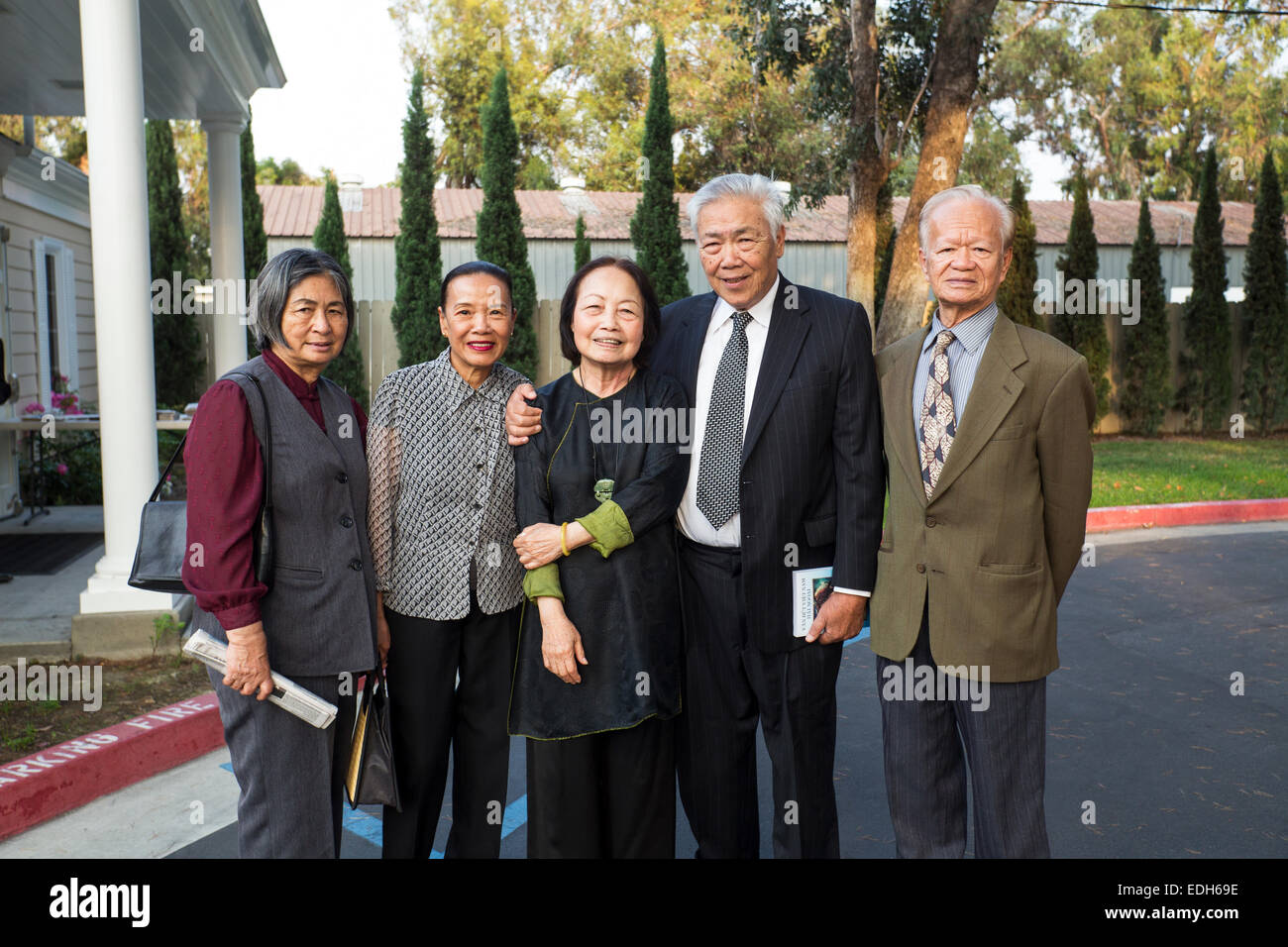 Vietnamese-Americans, Vietnamese-American people, adult women, adult men, friends, Vietnamese funeral, Little Saigon, city of Westminster, California, Stock Photo