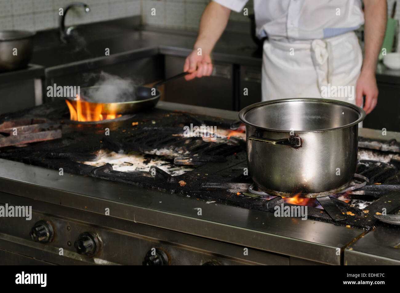 real dirty restaurant kitchen Stock Photo
