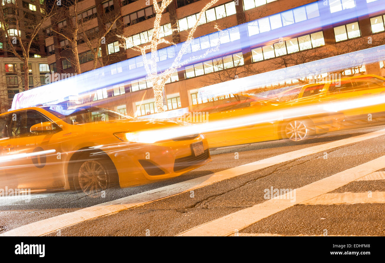 Long exposure of new york taxis Stock Photo