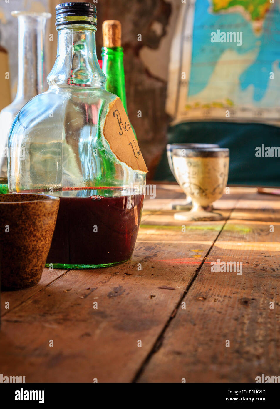 Table with bottles hires stock photography and images Alamy