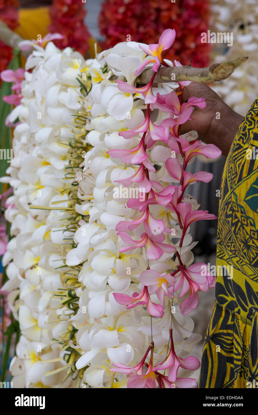 Republic of Vanuatu, Torres Islands, Loh Island. Tropical flower leis