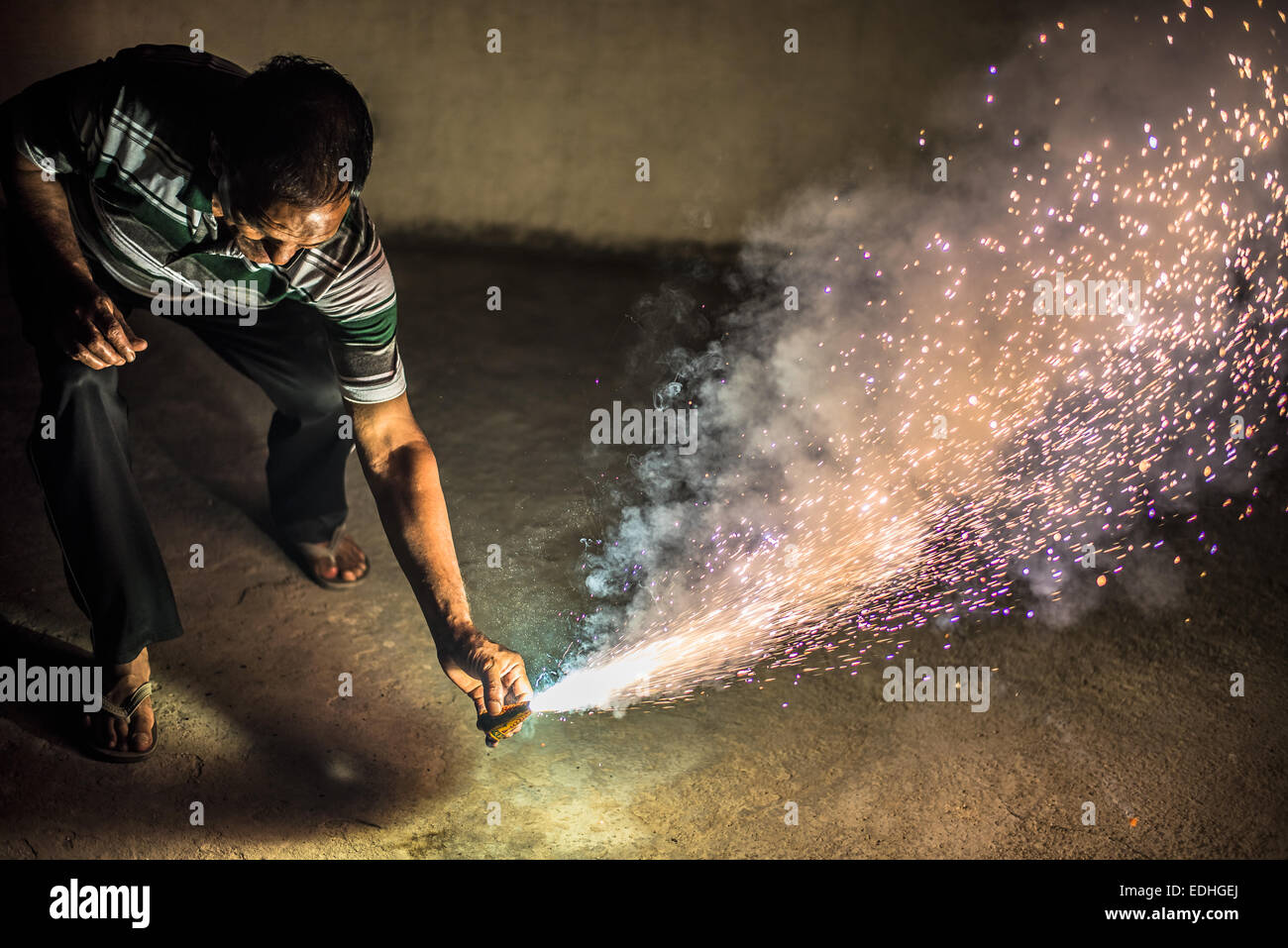 Blowing anar at diwali night Stock Photo Alamy
