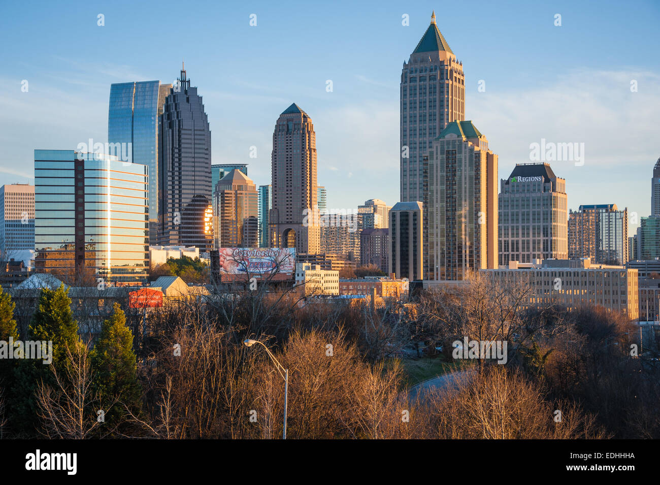Midtown Atlanta skyline beautifully lit in the warm light of sunset. Atlanta, Georgia, USA. Stock Photo