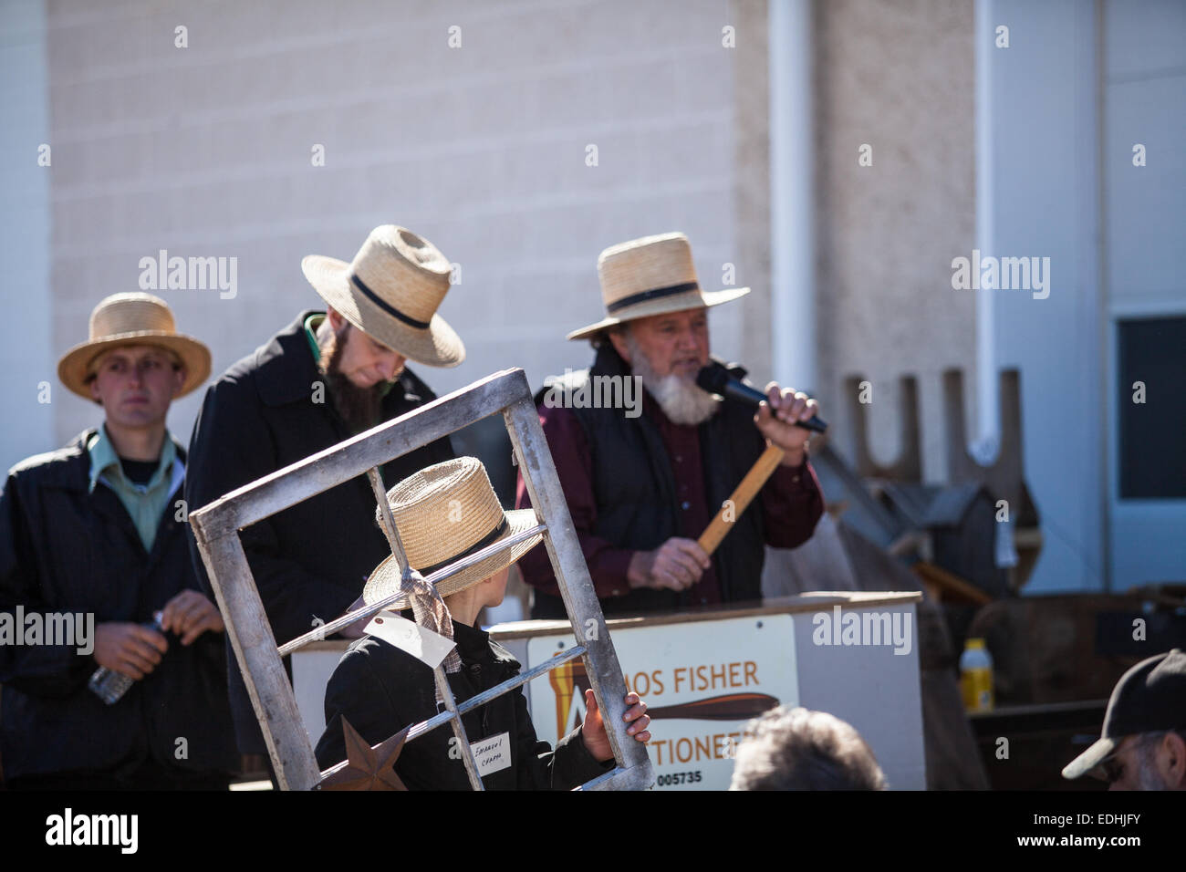 Amish at the annual Spring Mud Sale and  public auction in Gordonville, PA, which benefits the local fire company. Stock Photo