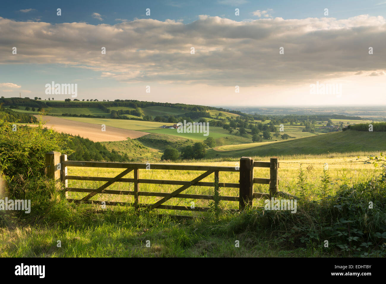 The Vale of York from Thixendale on the Yorkshire Wolds. Stock Photo
