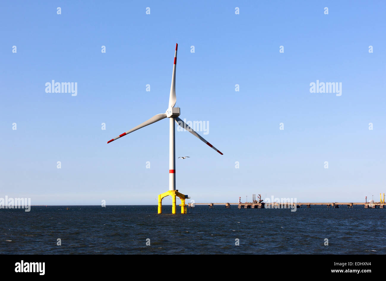 Offshore wind power station in the North Sea, near Wilhelmshaven, Lower Saxony, Germany Stock Photo