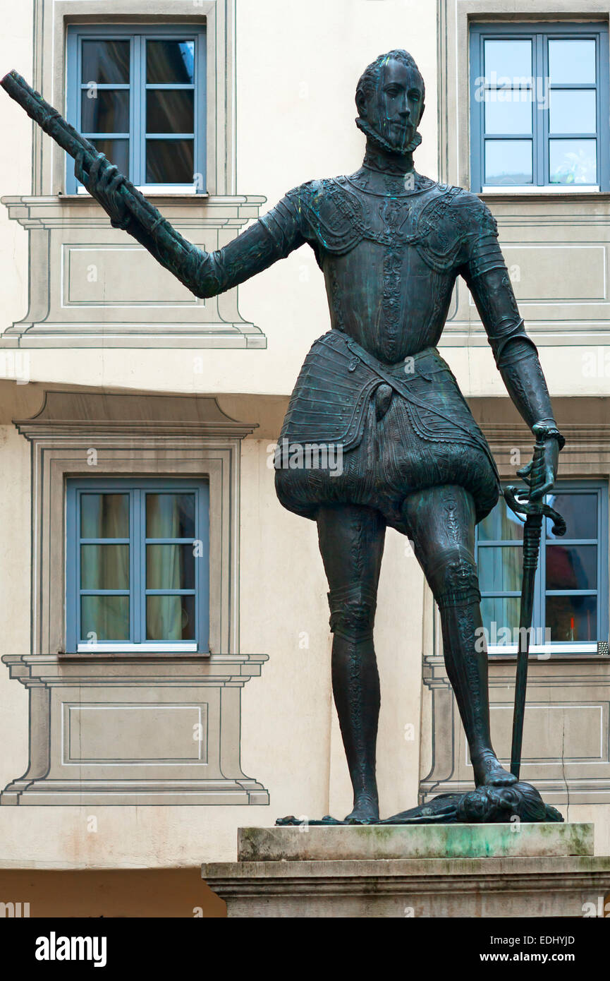 Sculpture of Don Juan de Austria, illegitimate son of Emperor Charles V, Regensburg, Upper Palatinate, Bavaria, Germany Stock Photo