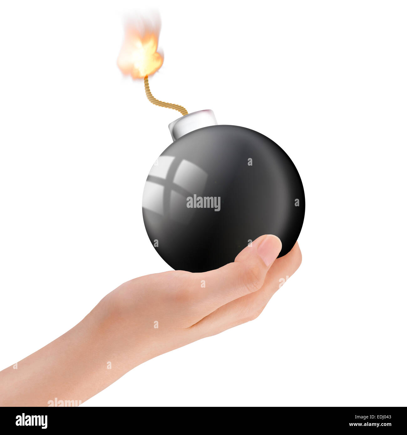 Hand holding a black bomb, illustration Stock Photo