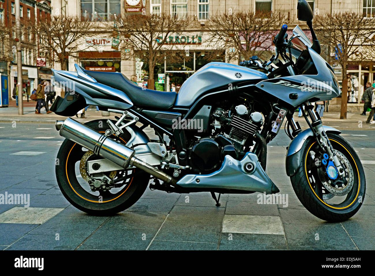 Yamaha Fazer 600cc Four Cylinder Japanese Motorcycle parked in O'Connell Street Dublin Ireland Stock Photo
