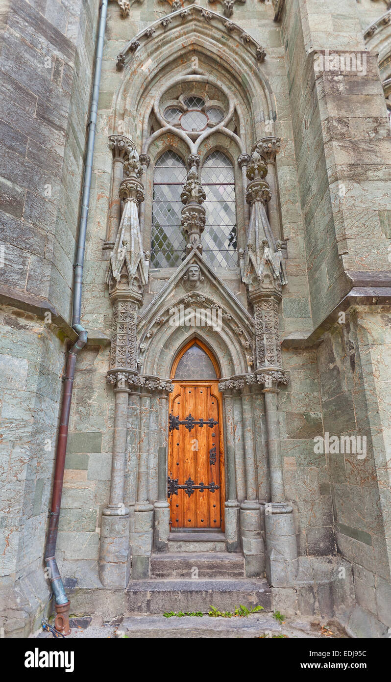 Side entrance of Stavanger Cathedral (Stavanger domkirke, circa XIII c.). The oldest cathedral in Norway, landmark of Stavanger Stock Photo