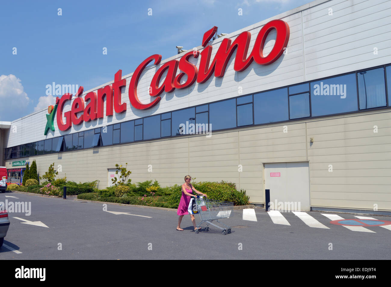 SEDAN, FRANCE - JULY 2013: Facade of a Géant Casino hypermarket, part of French retailing giant Groupe Stock Photo