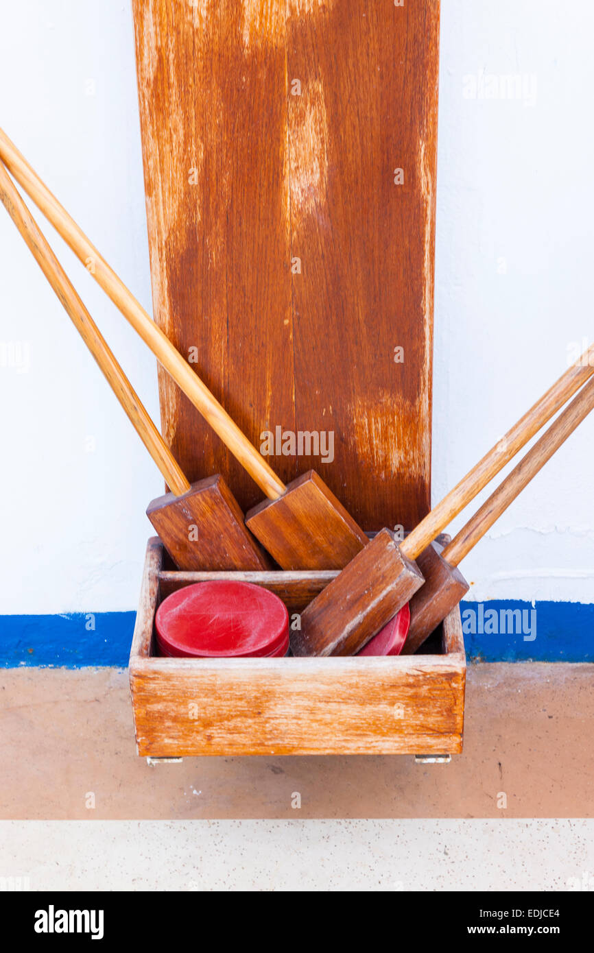 Shuffleboard, Game played on the Deck of cruise ships. P & O Oriana Stock Photo Alamy