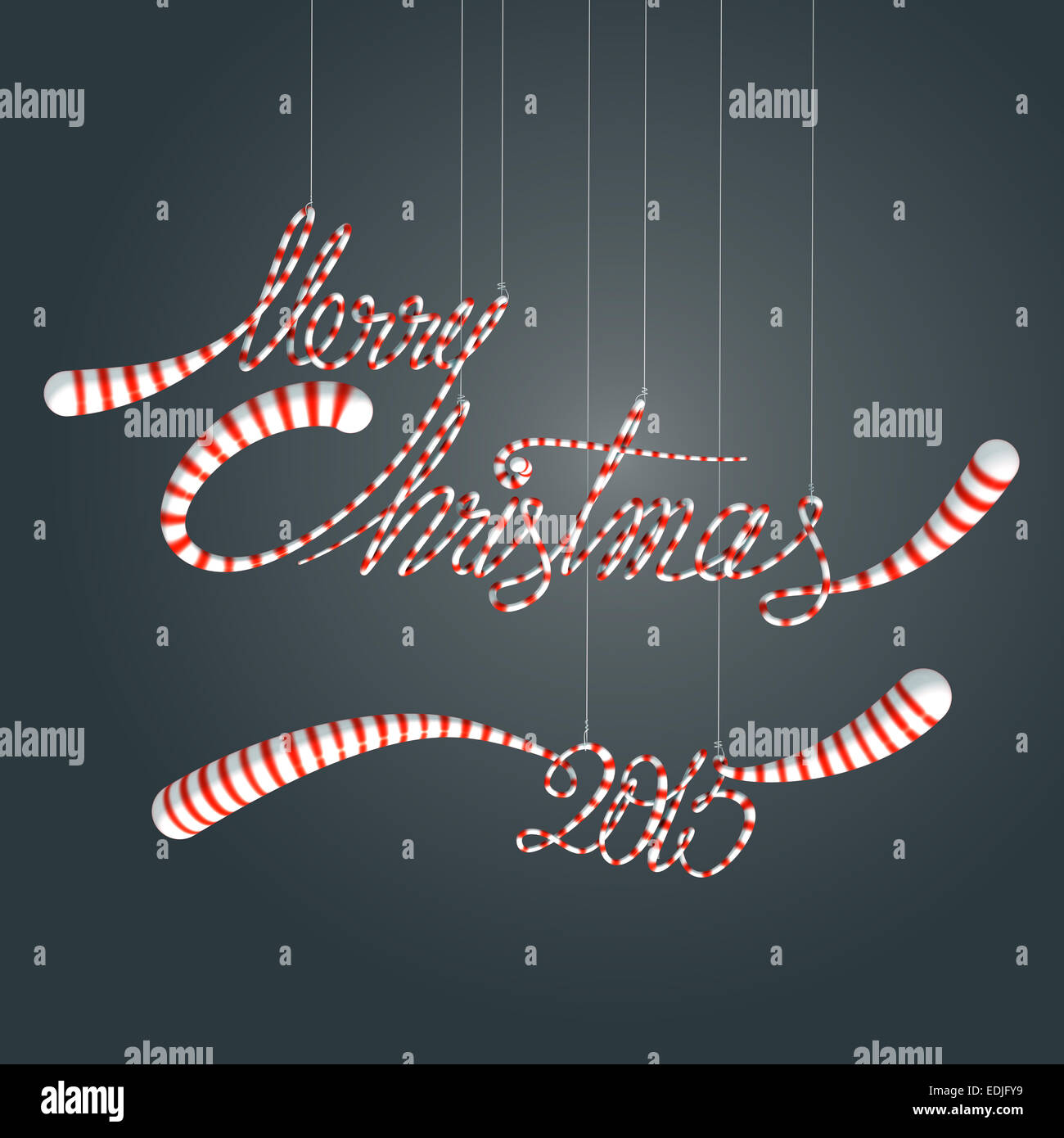 Merry Christmas 2015 Stripes Candy Quotes Hanging On Wires In Front Of Gray Gradient Background 3d Render Isolated Template Stock Photo Alamy