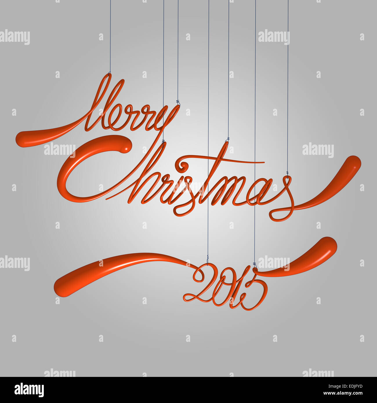 Merry Christmas 2015 red quotes hanging on wires at gradient background