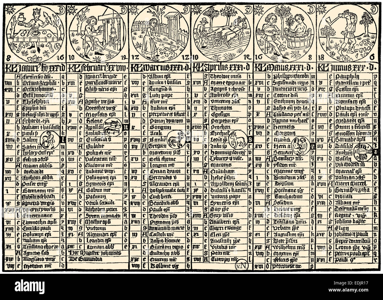 Calender by Johannes von Gmunden or Johannes de Gamundia, c. 1380 - 1442, a German/Austrian astronomer, mathematician, humanist Stock Photo