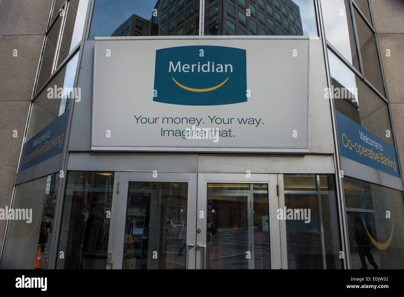 Meridian logo is seen on an office building in Ottawa Stock Photo