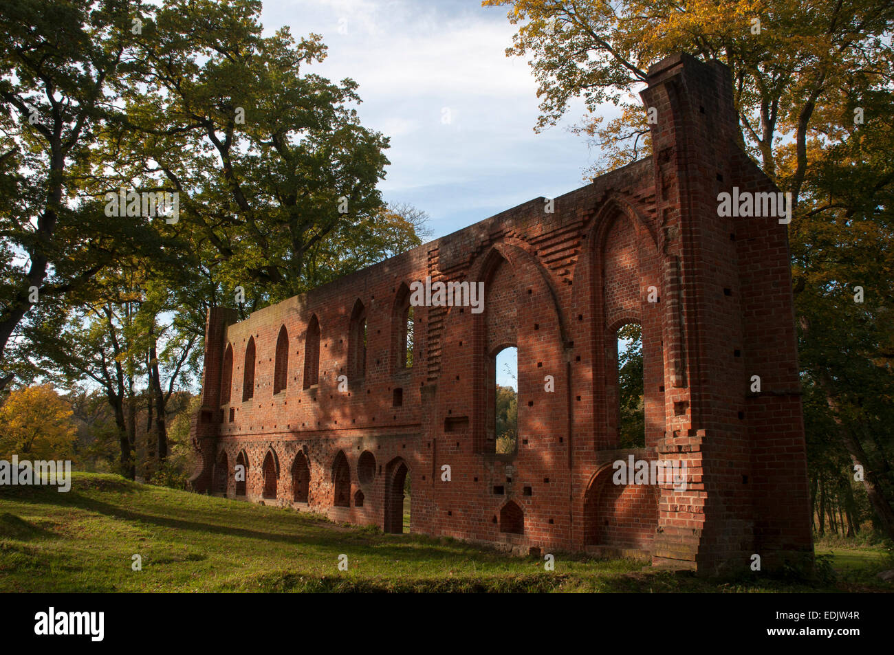 Built in 1230 the Cistercian's monastery Marienpforte was destroyed in the Thirty Years' War. Now it is a ruin near Boitzenburg. Stock Photo
