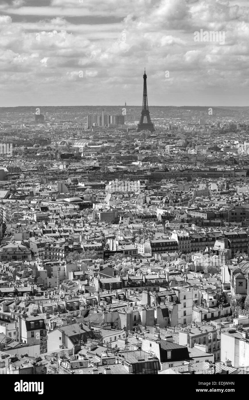 View in Paris with Eiffel tower from the top of Sacre Coeur Stock Photo