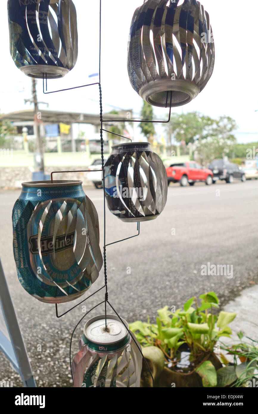 Can wind spinner made out of beer cans, Krabi, Thailand, Southeast Asia. Stock Photo
