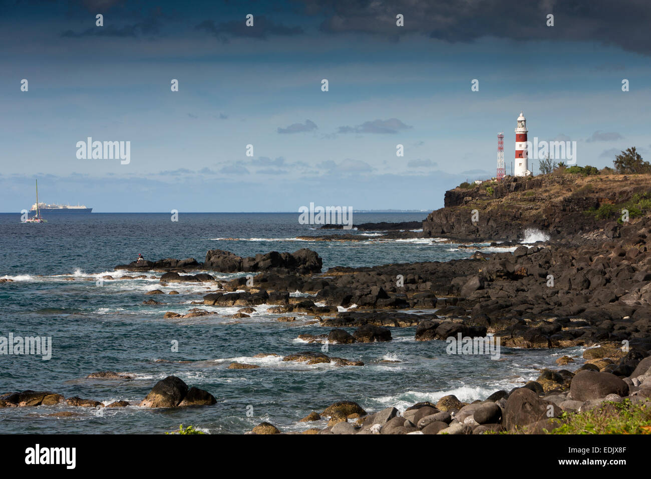 Mauritius, Albion, Pointe aux Caves, lighthouse protecting west coast sea traffic Stock Photo