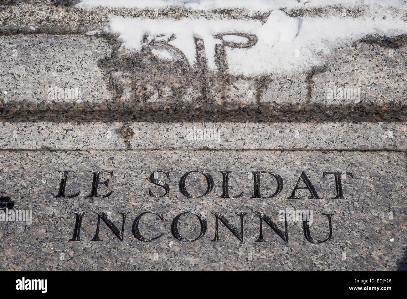 The acronym RIP is seen on the Canadian Tomb of the Unknown Soldier by the National War Memorial in Confederation Square, Ottawa Stock Photo