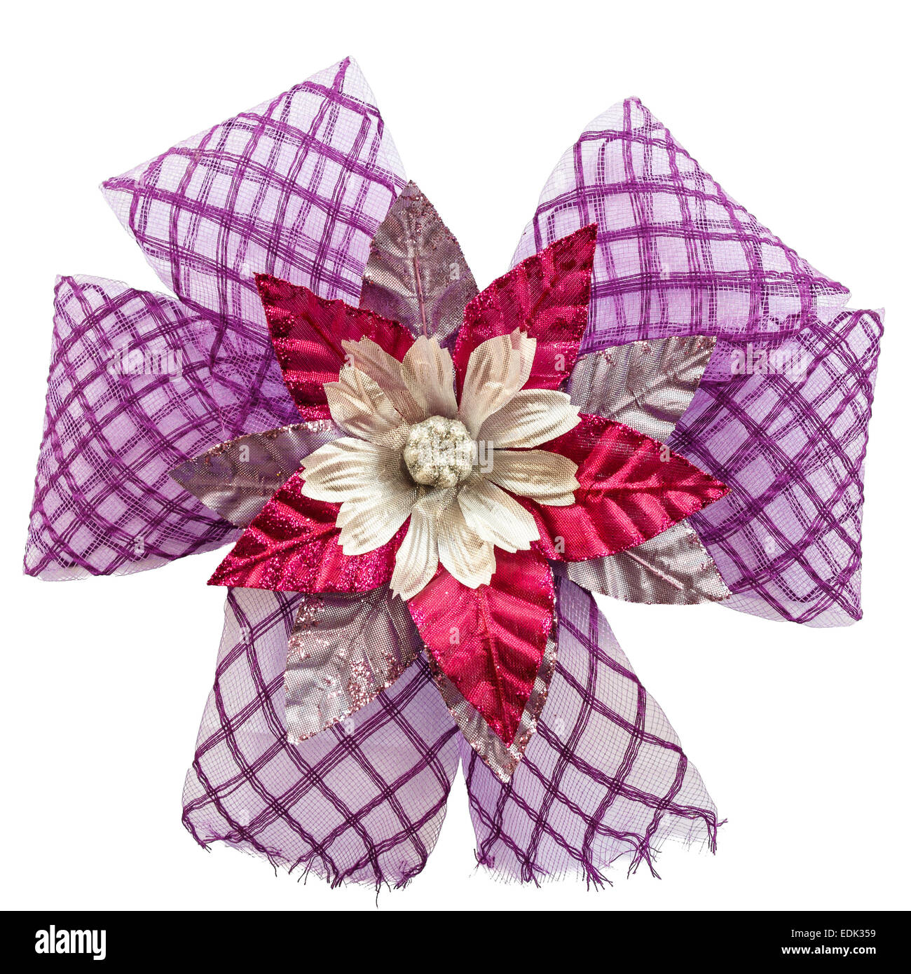 a violet color bow with artificial flower Stock Photo