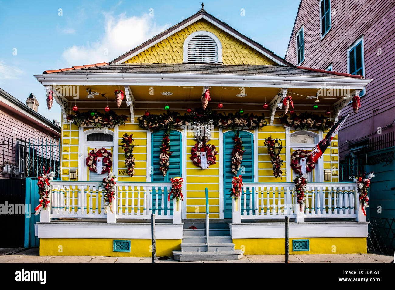Small brightly painted duplex home in the French Qtr of New Orleans LA
