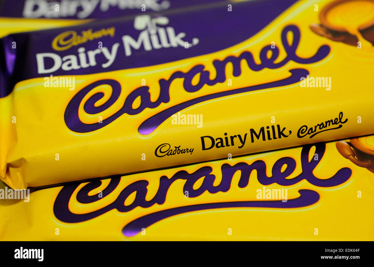 Close up of Cadbury Dairy milk caramel chocolate bar Stock Photo Alamy