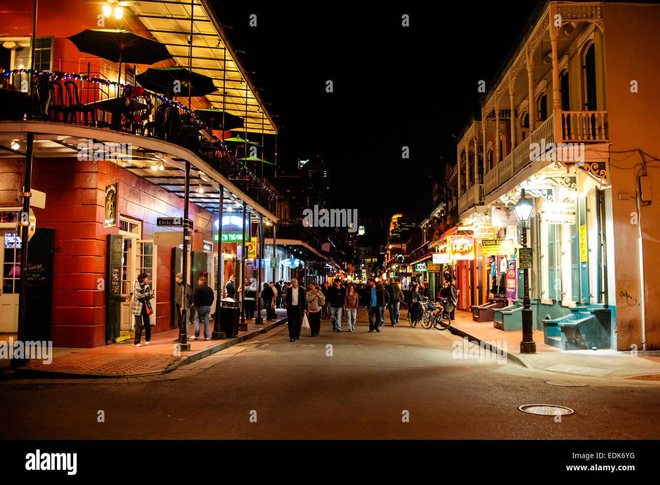 Bourbon Street in the French Qtr of New Orleans LA at night Stock Photo