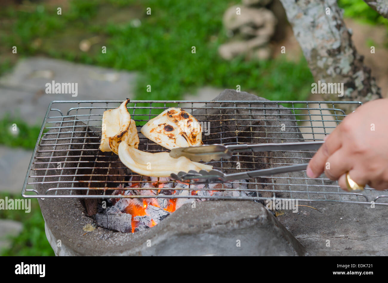 Grilled squid on the grill , seafood bbq Stock Photo