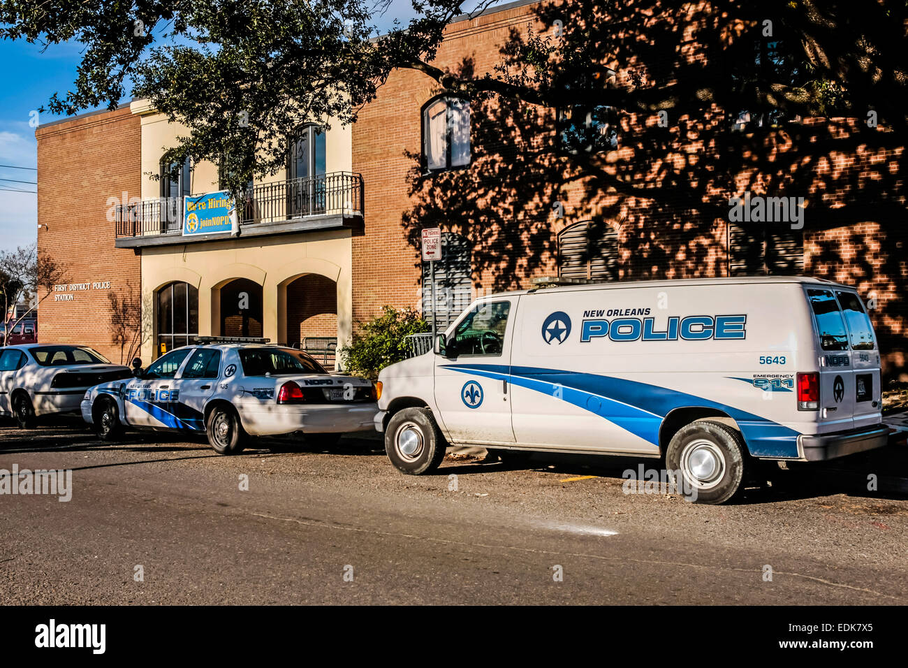 New Orleans City Police vehicles outside the Police Station on Rapart St Stock Photo