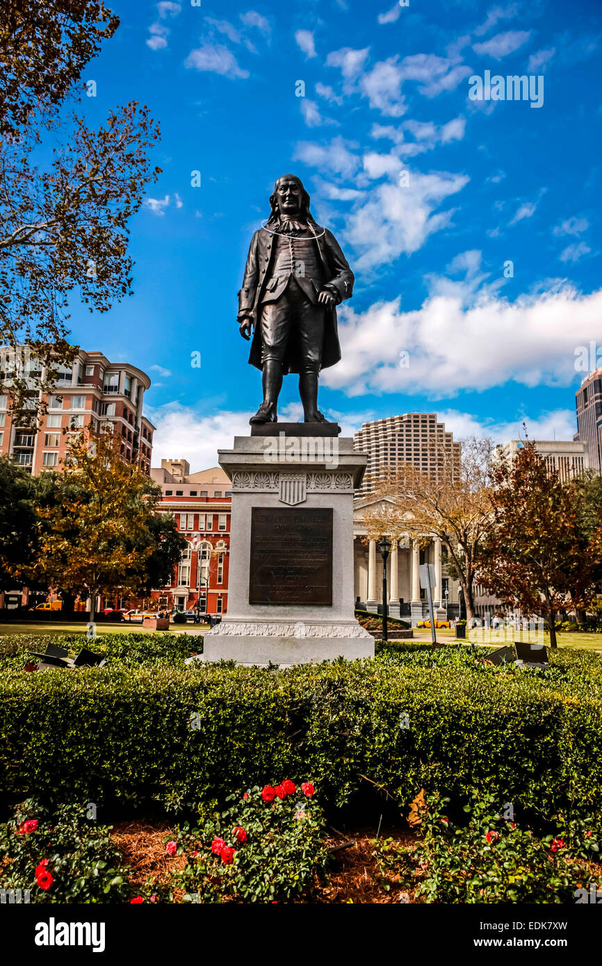 Statue of Benjamin Franklin in Lafayette Square, New Orleans LA Stock Photo