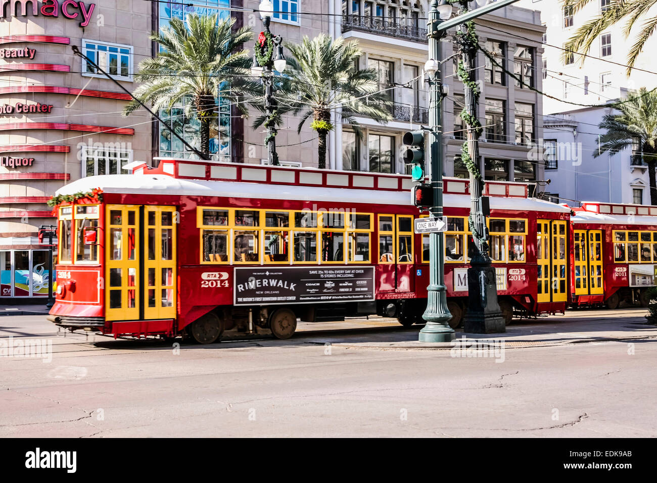 Historic streetcar on the Canal Street transit route in New Orleans LA Stock Photo