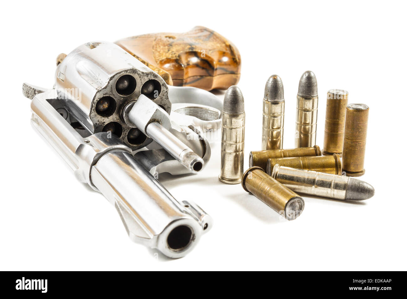 revolver and bullets on white background (isolated) Stock Photo