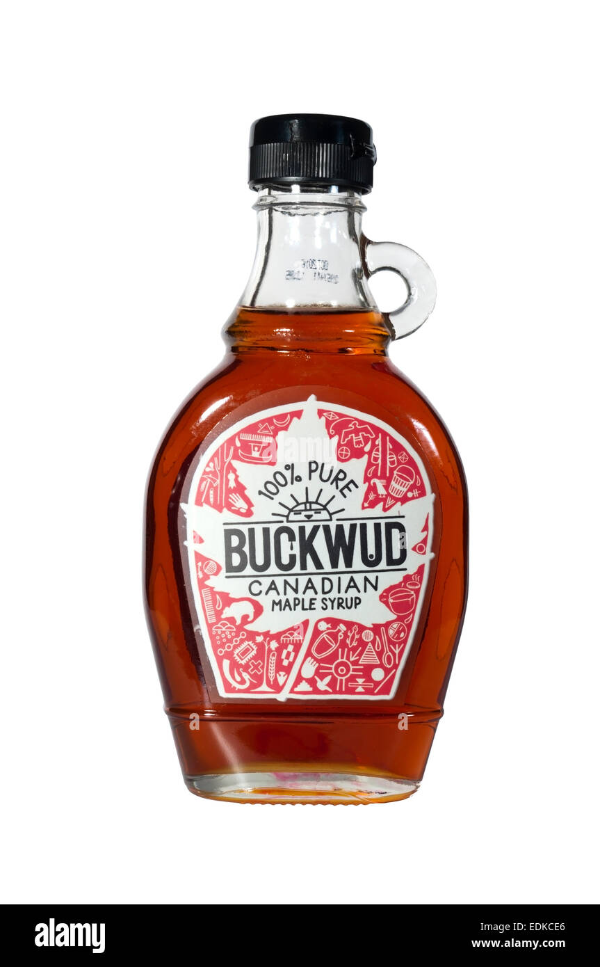 A bottle of Buckwud 100 Pure Canadian Maple Syrup Stock Photo Alamy