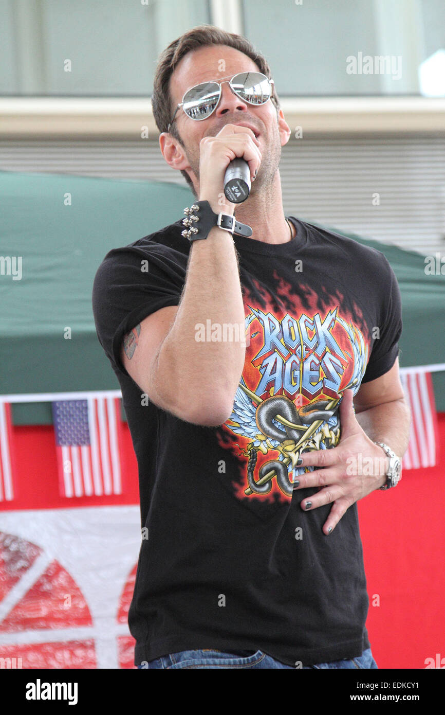'Rock of Ages' promotional tour at The Centre MK, featuring former 'The Bill' actor Ben Richards in the role of Stacee Jaxx  Featuring: Ben Richards Where: Milton Keynes, United Kingdom When: 05 Jul 2014 Stock Photo