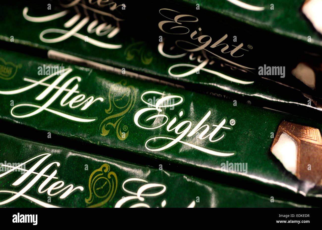 close up of after eight chocolate bars Stock Photo