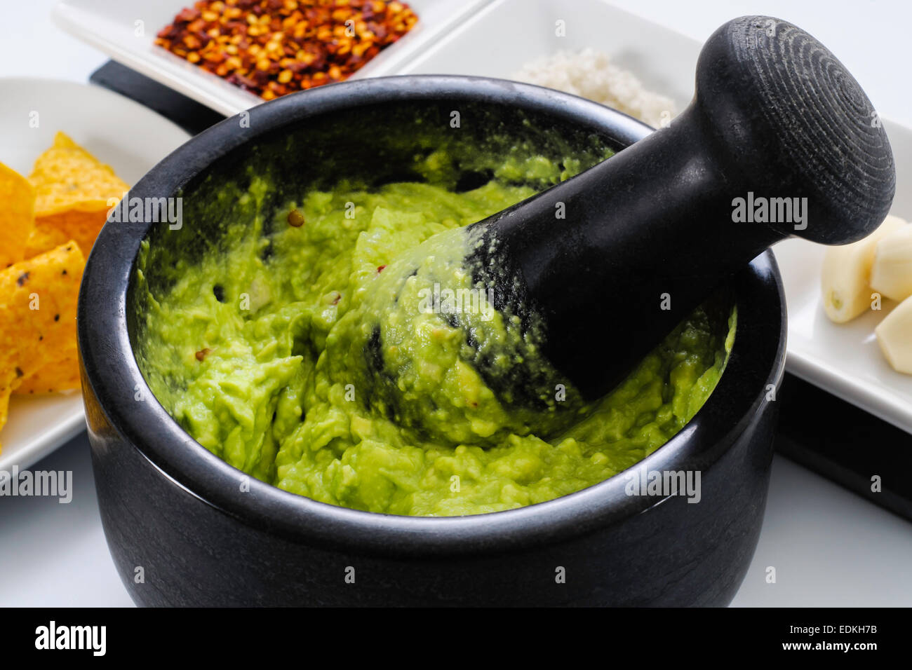 Spices and Ingredients for making avocado Guacamole Stock Photo Alamy