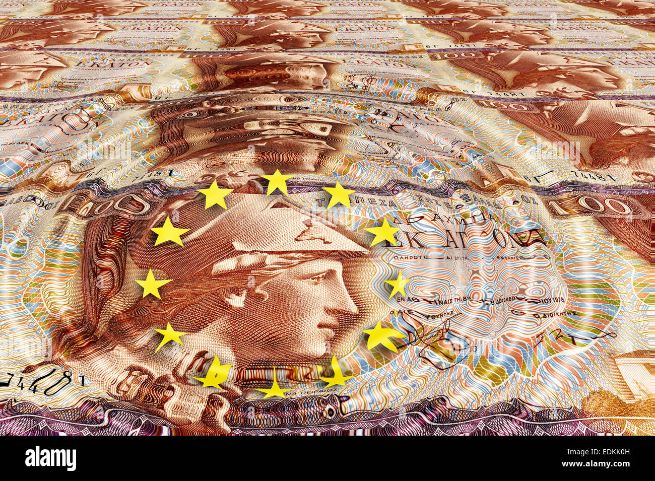 Banknote from Greece, 100 drachmas from 1978 with EU sign, symbolic image Stock Photo