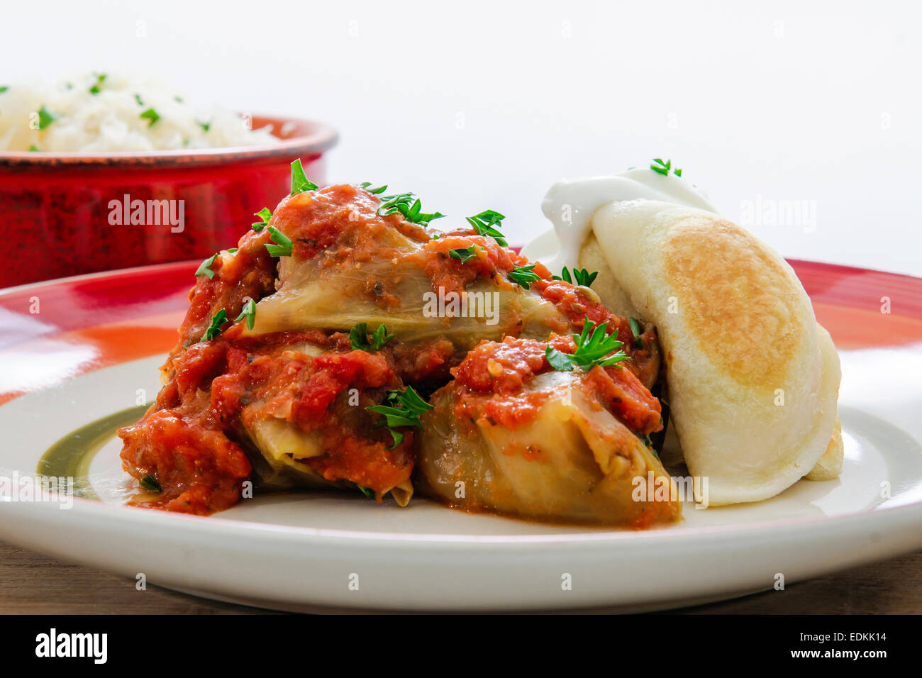 Authentic Homemade Polish cabbage rolls and perogies Stock Photo