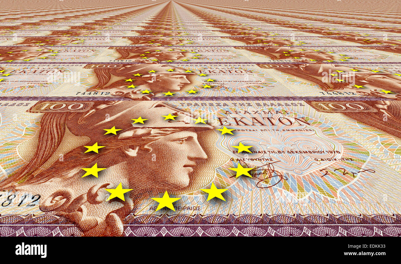 Banknote from Greece, 100 drachmas from 1978 with EU sign, symbolic image Stock Photo