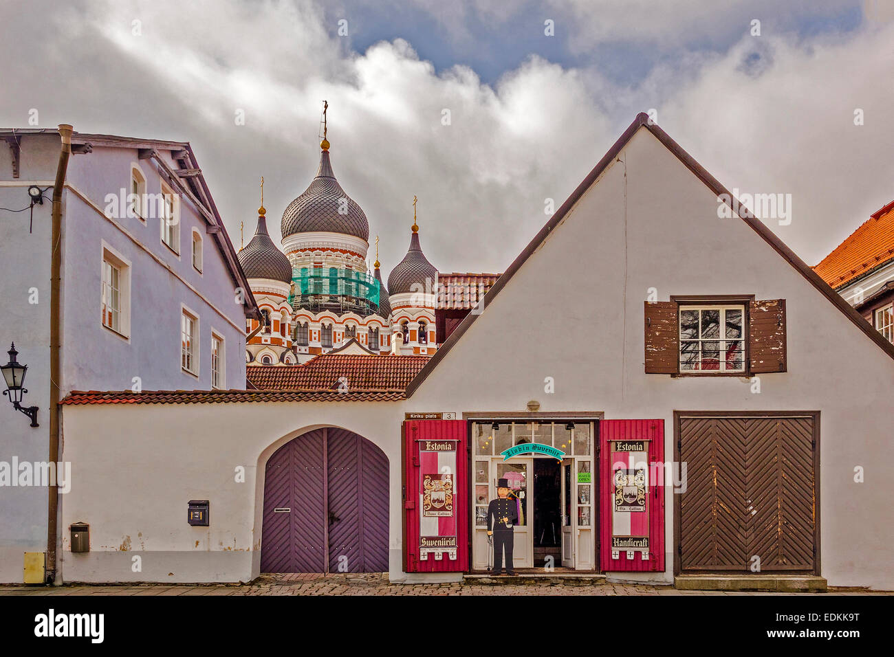 Souvenir Shop and The St. Alexander Nevsky Cathedral Tallinn Estonia Stock Photo