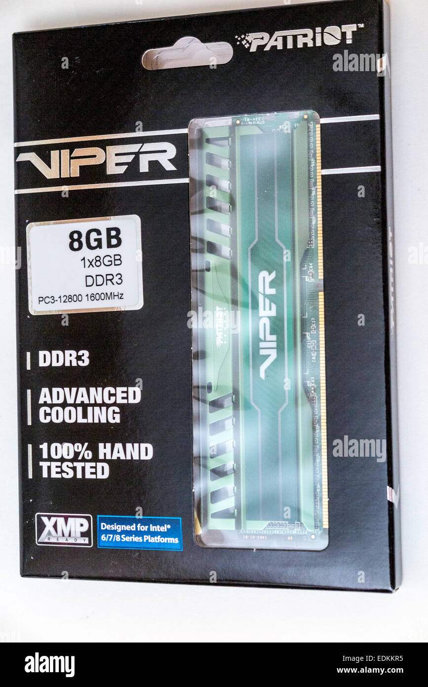 A Patriot Viper 240 pin DDR3 Dimm memory module PC3 12800 1600 8gb Stock Photo