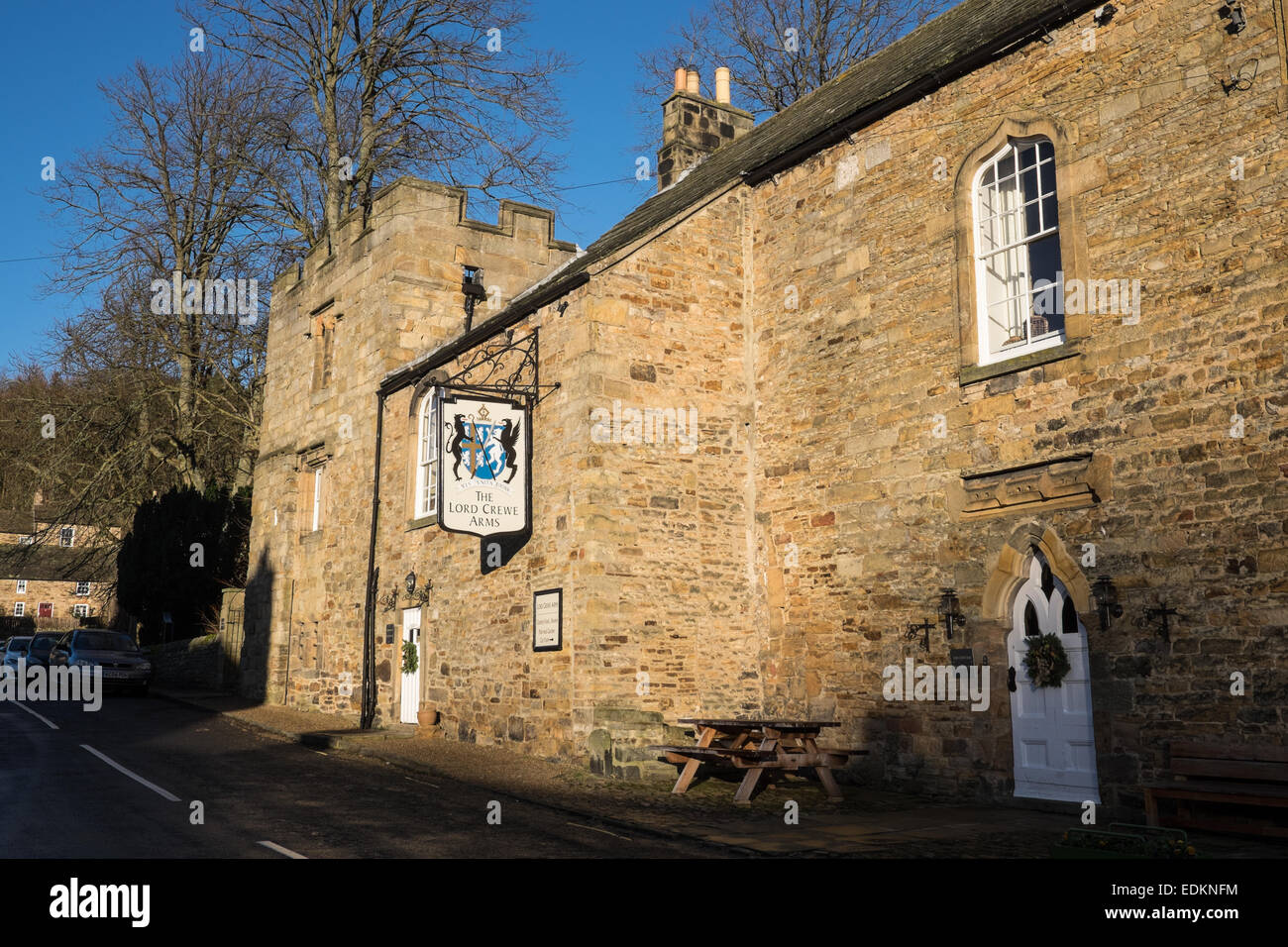 An exterior view of The Lord Crewe Arms Hotel, Pub and Restaurant in Blanchland, Northumberland, England. Stock Photo