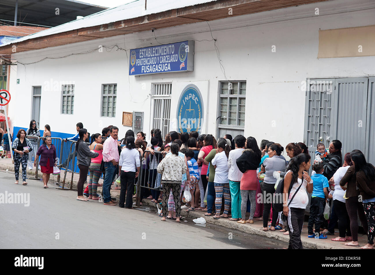 Day before Christmas women queue outside prison to visit their loved ones. Fusagasuga town, Colombia, South America Stock Photo