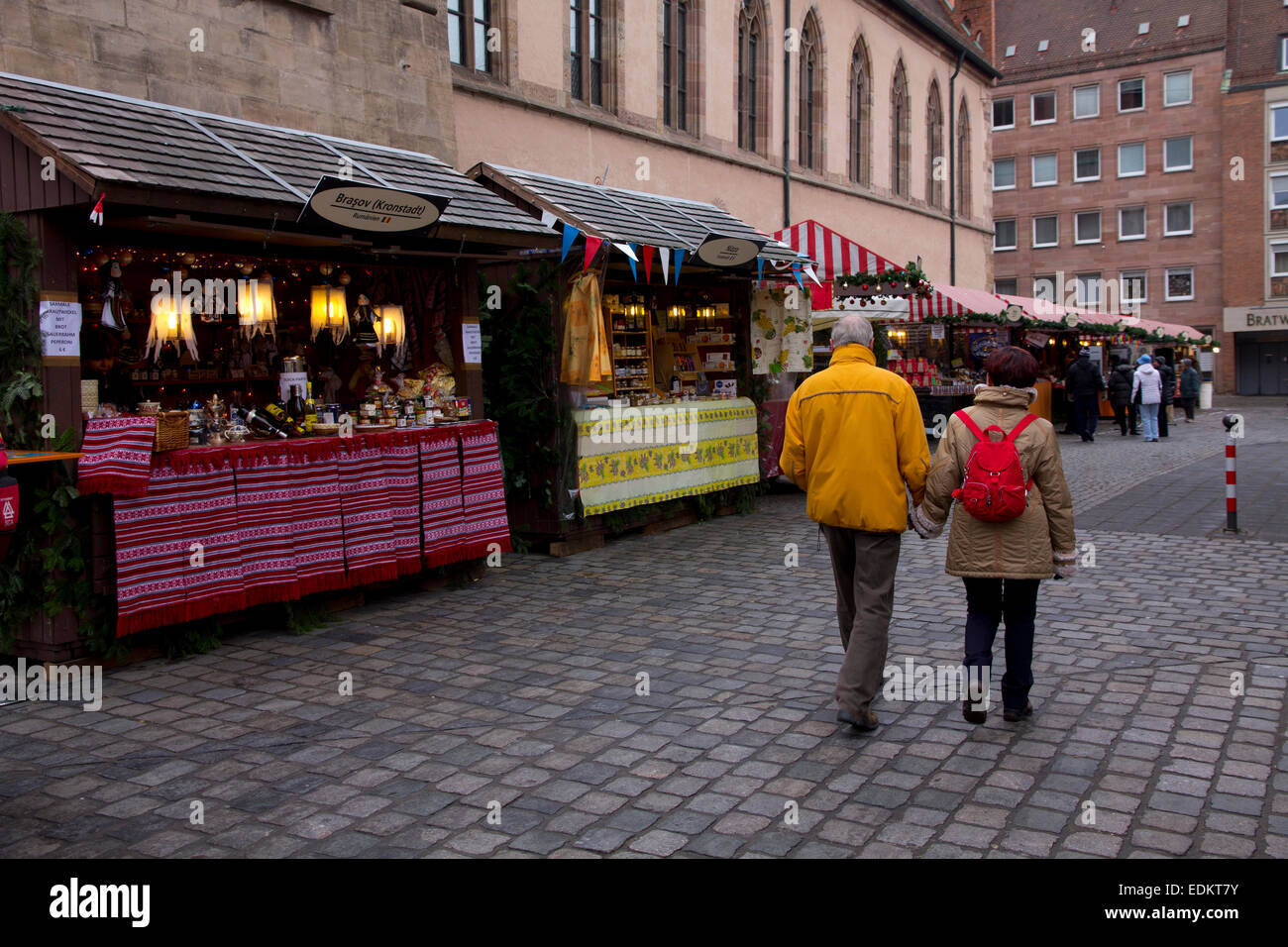 Nuremberg's famous Christkindlmarkt (Christmas Market) is staged each year from late November through Christmas Eve, Hauptmarkt Stock Photo