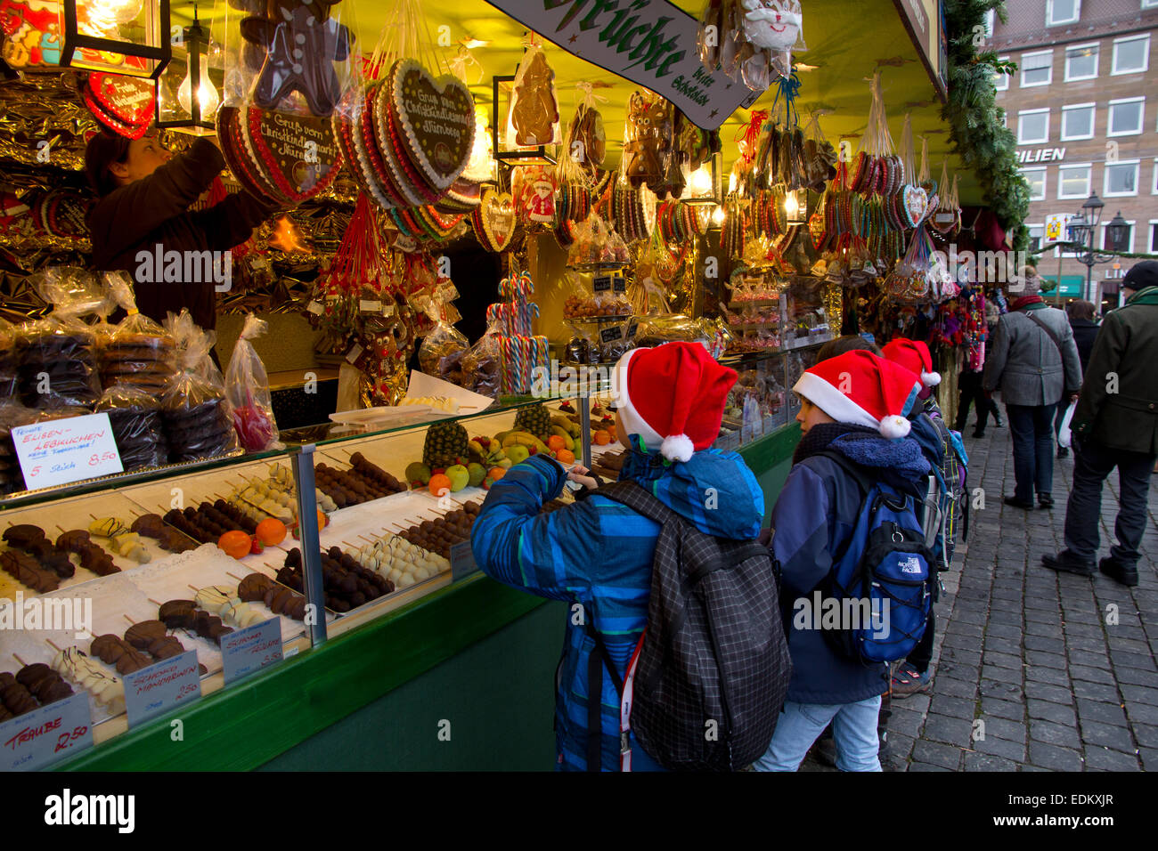 Nuremberg's famous Christkindlsmarkt (Christmas Market) is staged annually from late November through Christmas Eve. Stock Photo