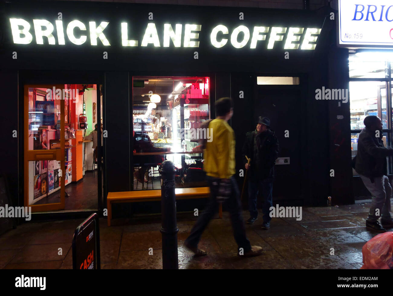 Brick Lane Coffee at night, Brick Lane, Spitalfields, London Stock