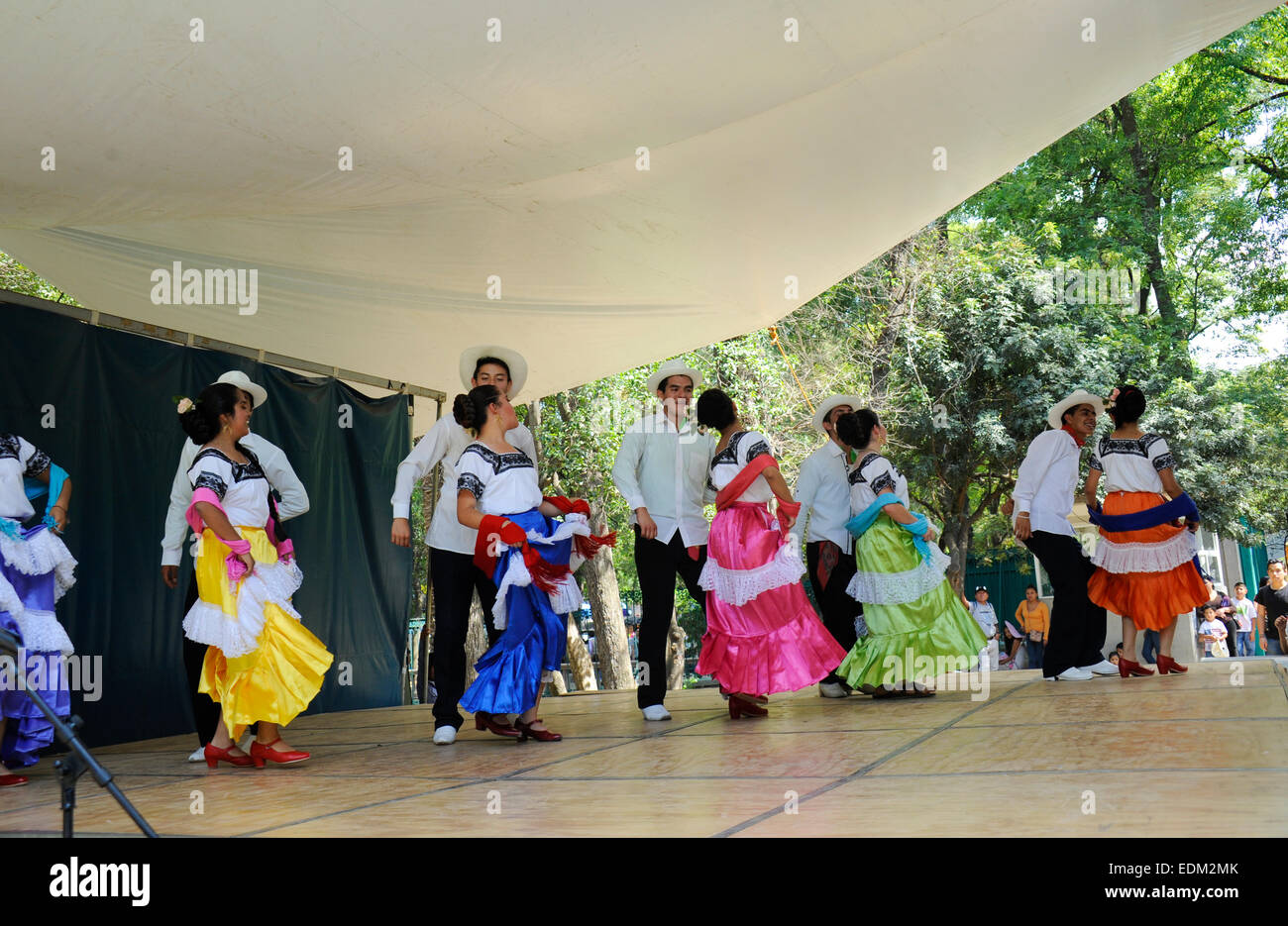 High school dance class exhibition of traditional Mexican dances in Chapultepec Park, Mexico City, Mexico Stock Photo