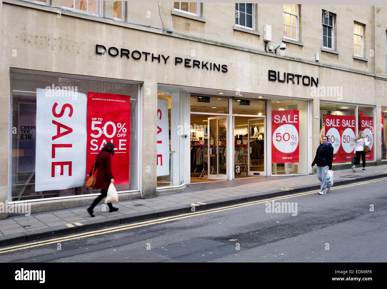 50% Off sale signs in Dorothy Perkins - Burtons store windows, Bath, UK  Stock Photo - Alamy